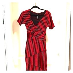 Red and Black stretch midi dress